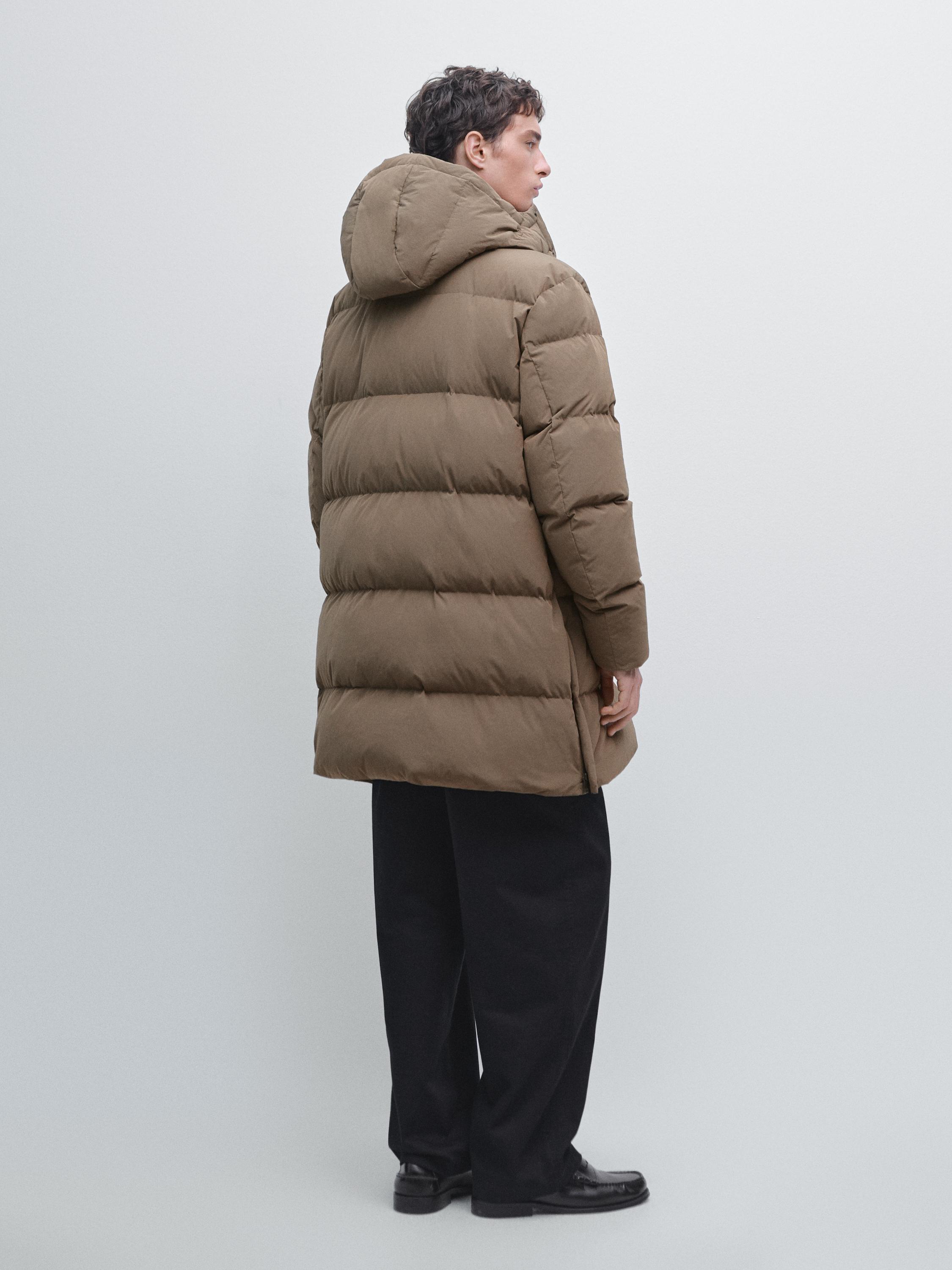 Long water-repellent down puffer jacket
