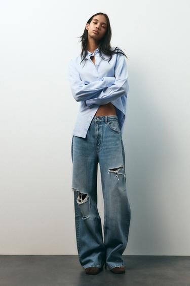 CAMISA OVERSIZE COM LINHO - Azul-claro da Zara