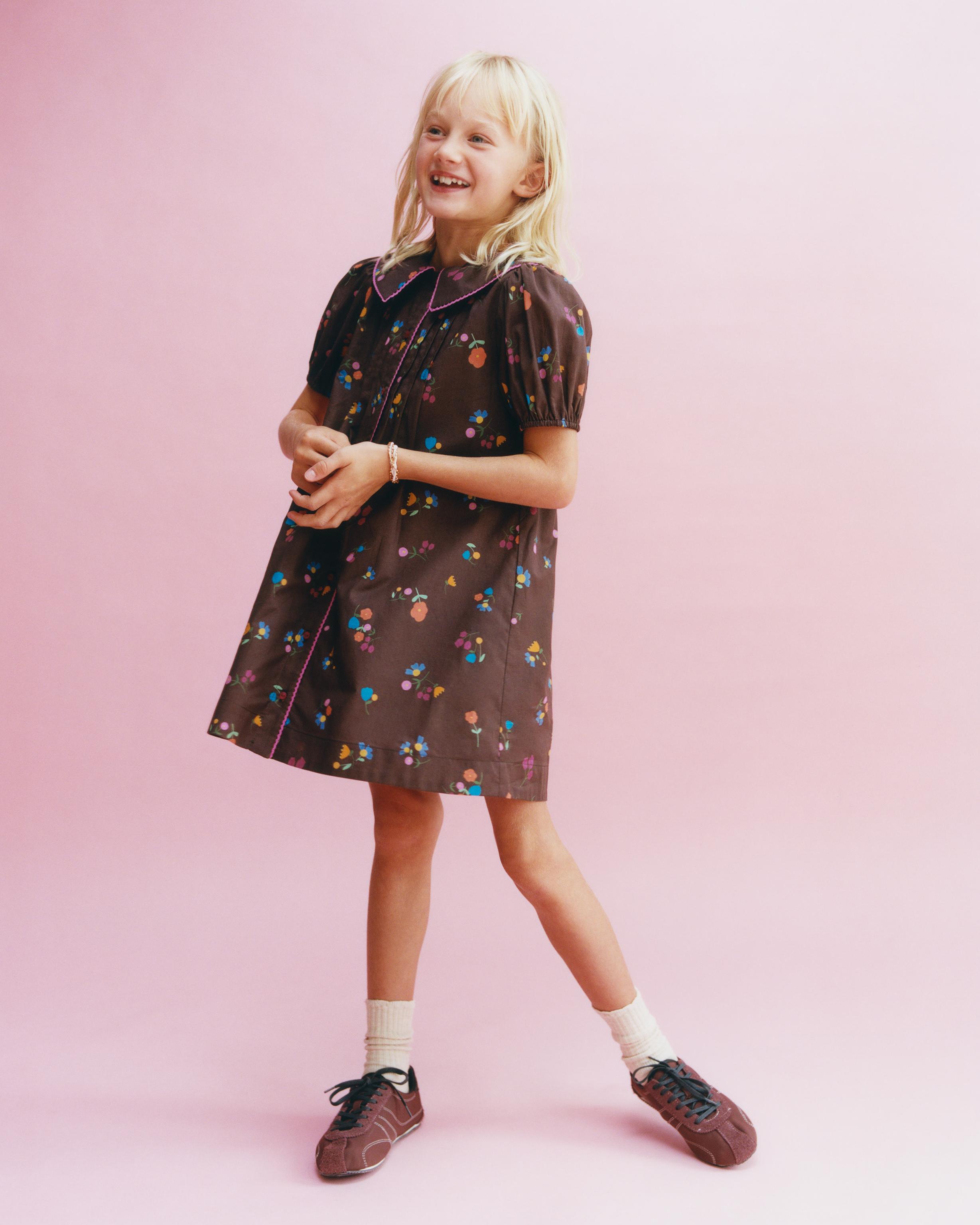 FLORAL PRINT DRESS — Brown