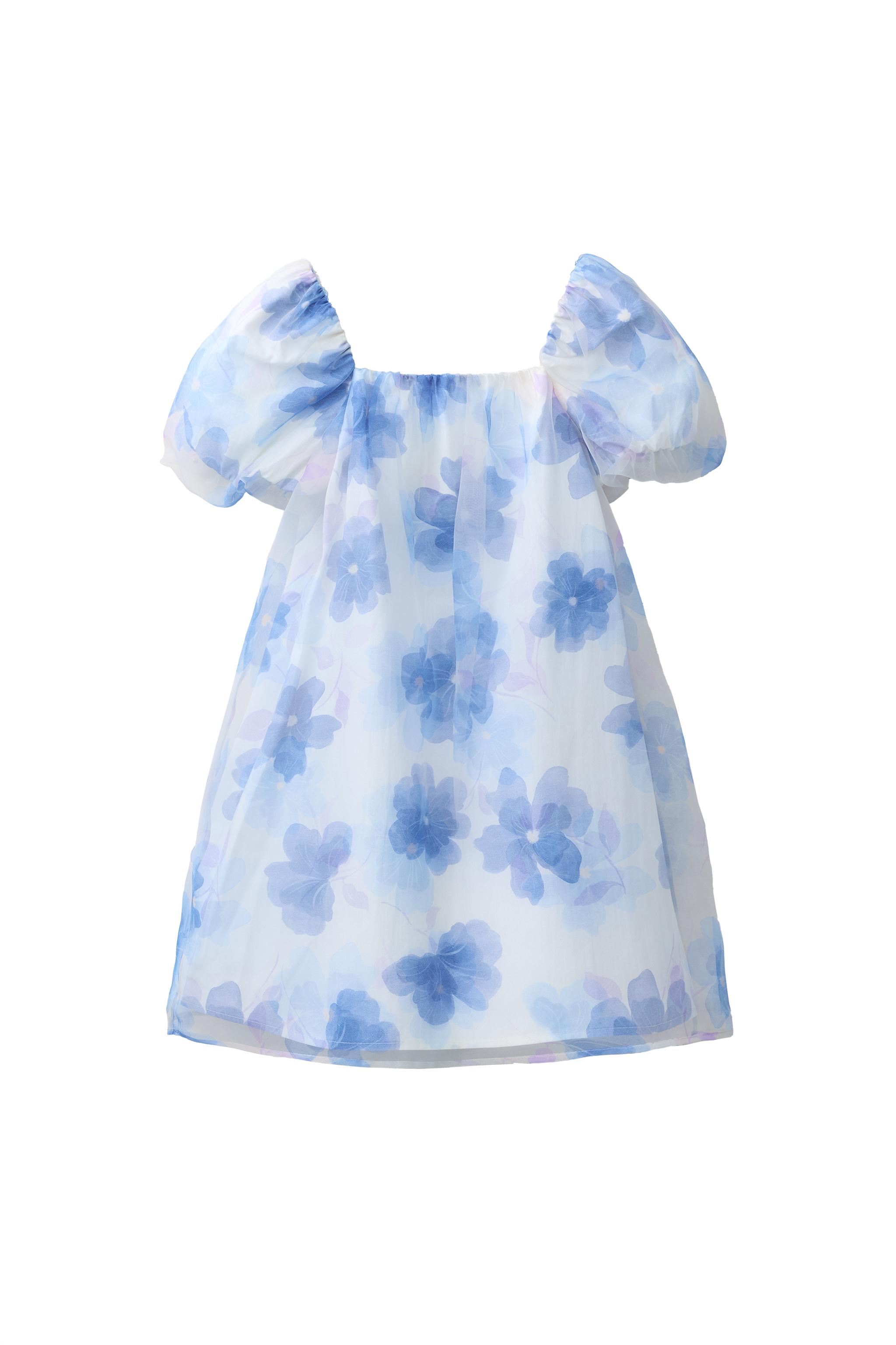 FLORAL PRINT ORGANZA DRESS - Ecru / Blue | ZARA United States FLORAL PRINT ORGANZA DRESS - Ecru / Blue | ZARA United States