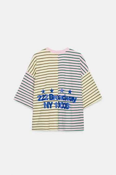 T-SHIRT OVERSIZE À RAYURES ET INSCRIPTION - Rose de Zara - Image 5