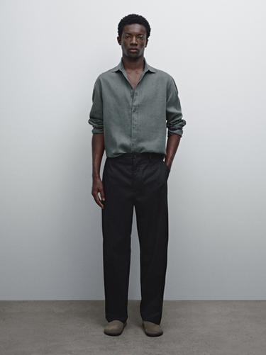 Zara 100% linen slim fit shirt - Grayish Green