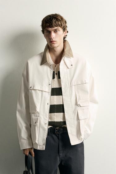 PARKA RELAXED FIT CUELLO COMBINADO - Blanco roto de Zara