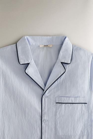 BLACK SHIRT WITH PIPING - Light blue by Zara - Image 1