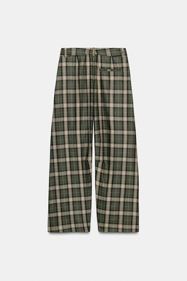 PANTALÓN CUADROS CON LANA ZW COLLECTION - Marrón oscuro de Zara
