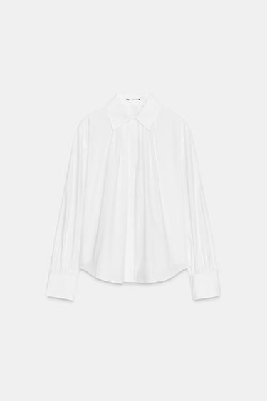 Zara ZW COLLECTION POPLIN PLEATED SHIRT - White