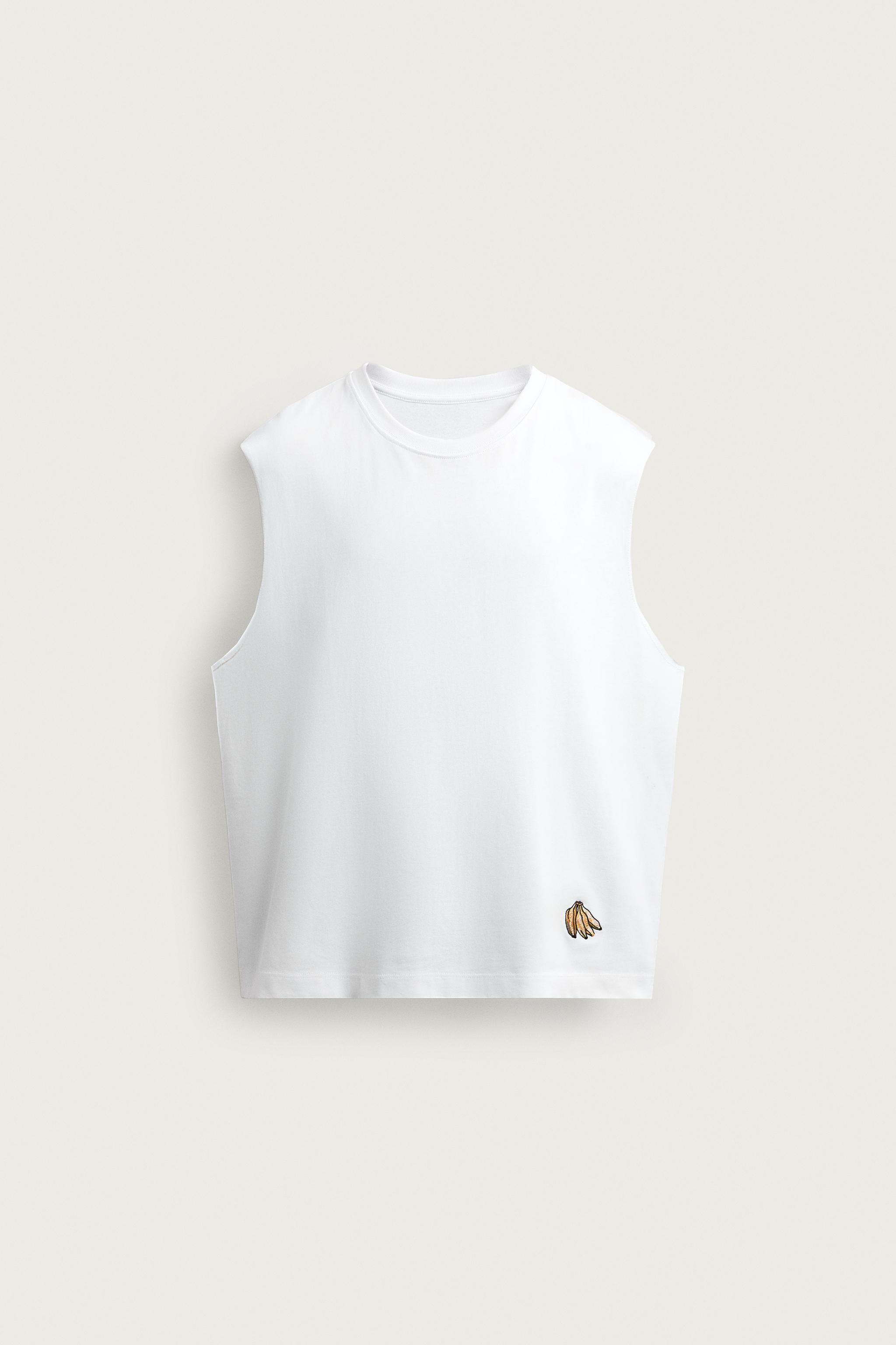 BANANA EMBROIDERED TANK TOP — White