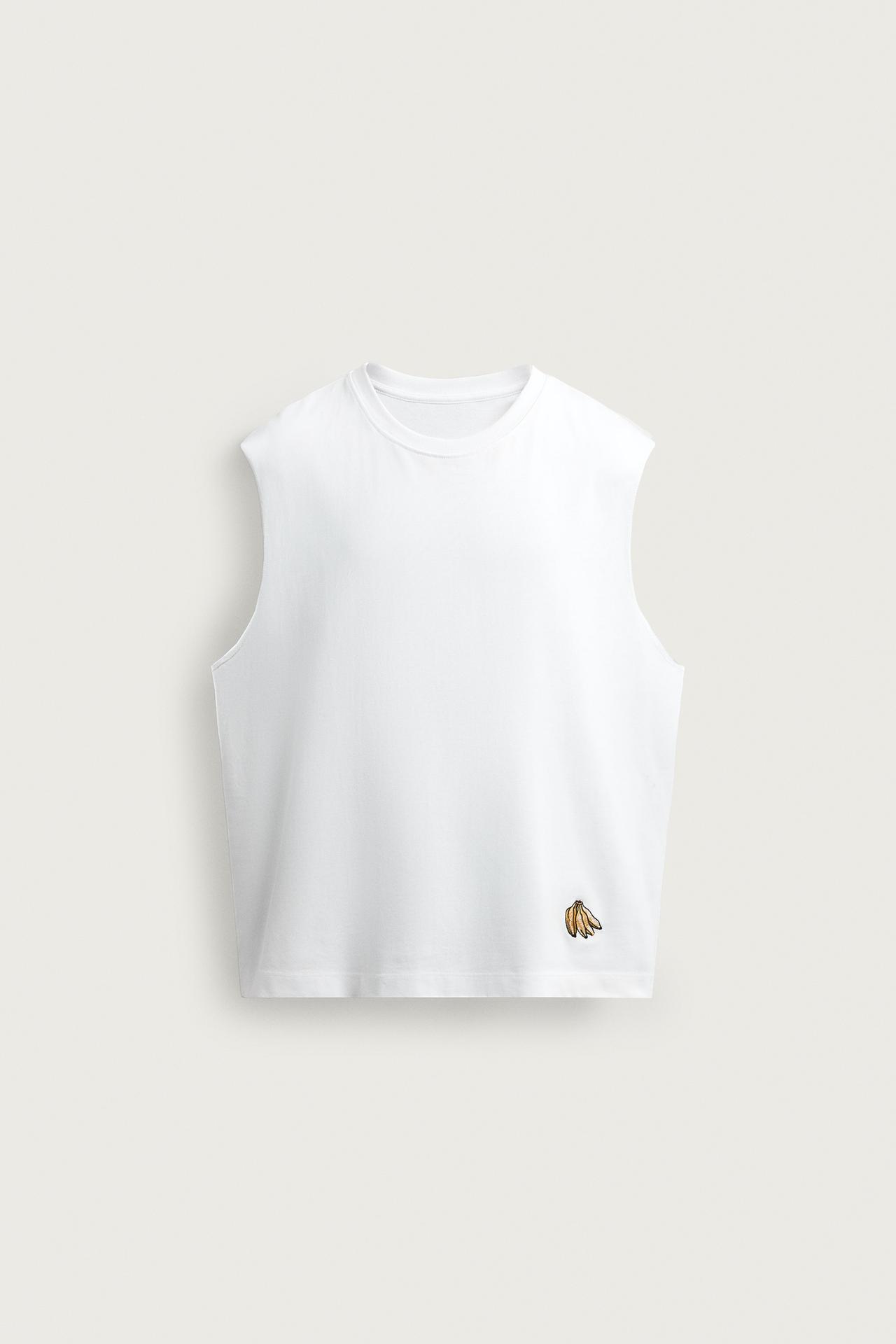 BANANA EMBROIDERED TANK TOP — White