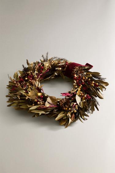 OLIVE LEAF WREATH CHRISTMAS DECORATION (40 CM) - Green by Zara - Image 1