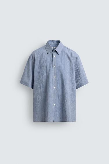CHEMISE REGULAR FIT À CARREAUX TEXTURÉE - Bleu de Zara - Image 6