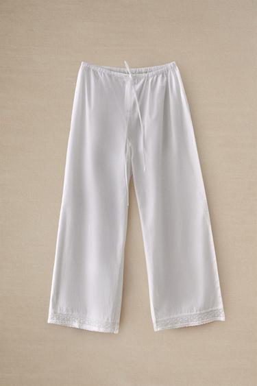 COTTON TROUSERS WITH LACE TRIM - White by Zara - Image 4