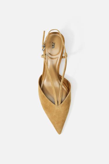 SPLIT SUEDE SLINGBACK SHOES WITH STRAPS - Brown by Zara