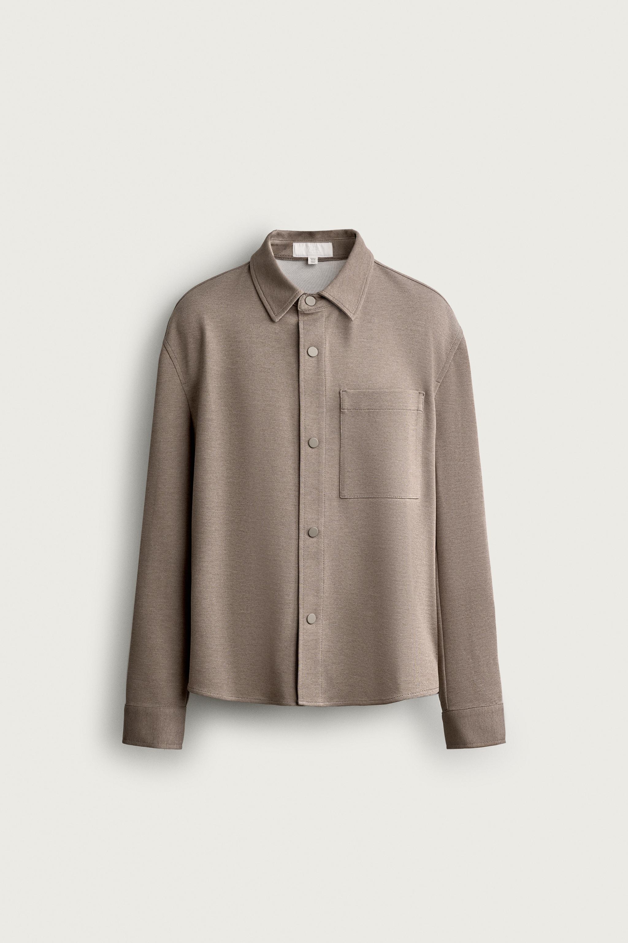 NON-IRON COMFORT OVERSHIRT — Tan marl