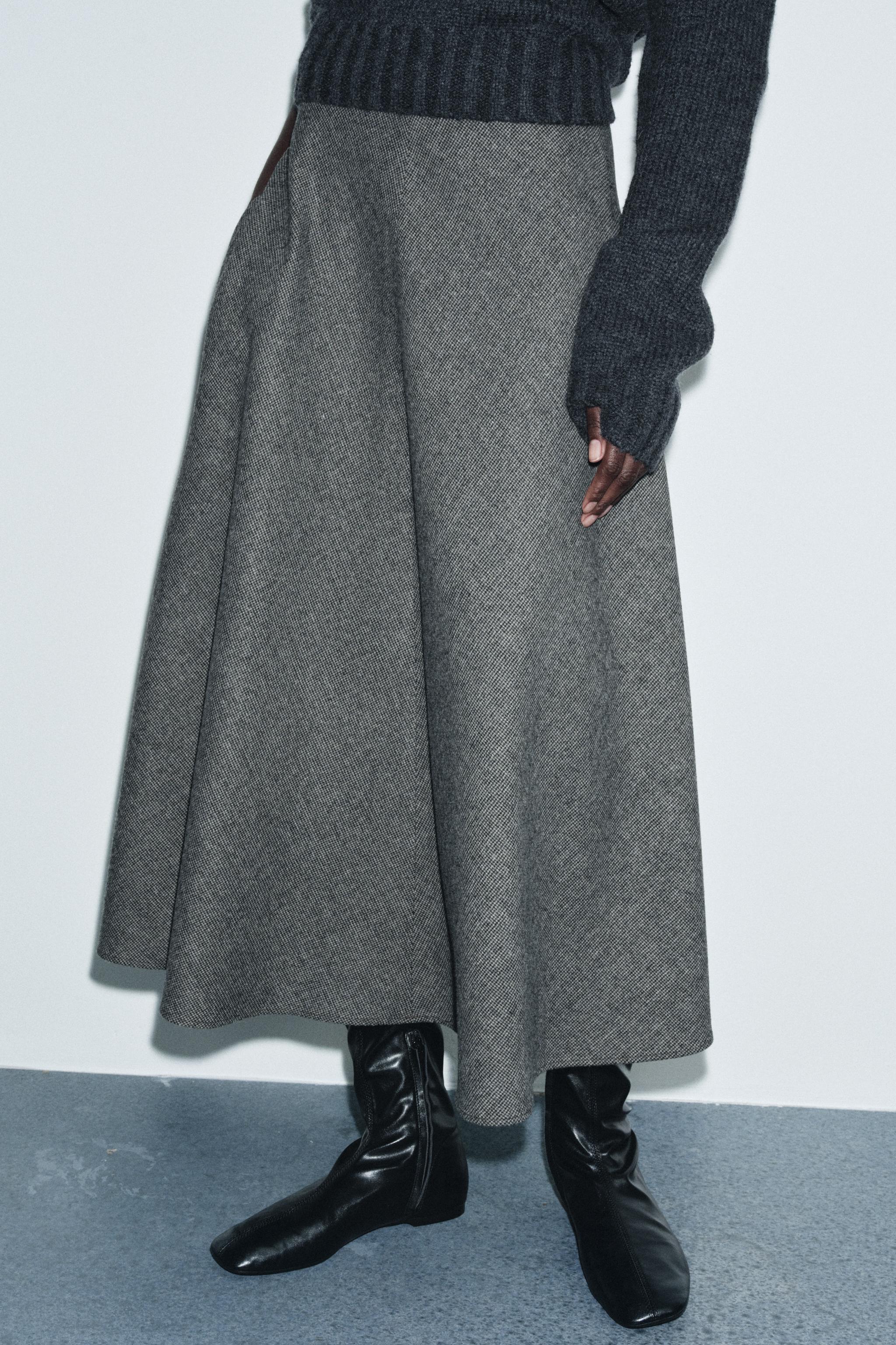 PLAID WOOL CAPE SKIRT ZW COLLECTION