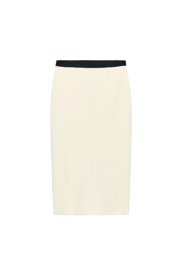 FALDA MIDI PUNTO VIVO CONTRASTE - Crudo / Negro de Zara