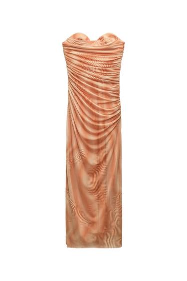 STRAPLESS PRINTED TULLE DRESS