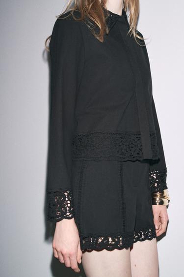 Zara ZW COLLECTION CROCHET SHIRT - Black