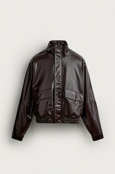 ЖАСАНДЫ БЫЛҒАРЫДАН ТІГІЛГЕН ҚЫСҚАРТЫЛҒАН КҮРТКЕ - Қоңыр Zara компаниясынан