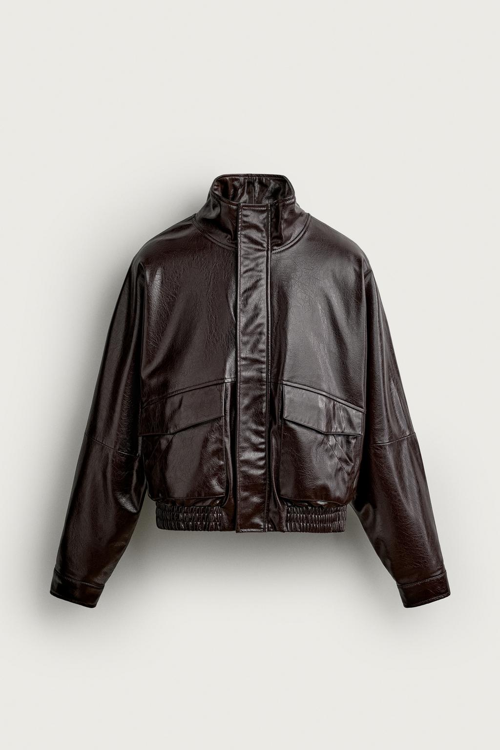 LEATHER EFFECT CROPPED FIT JACKET