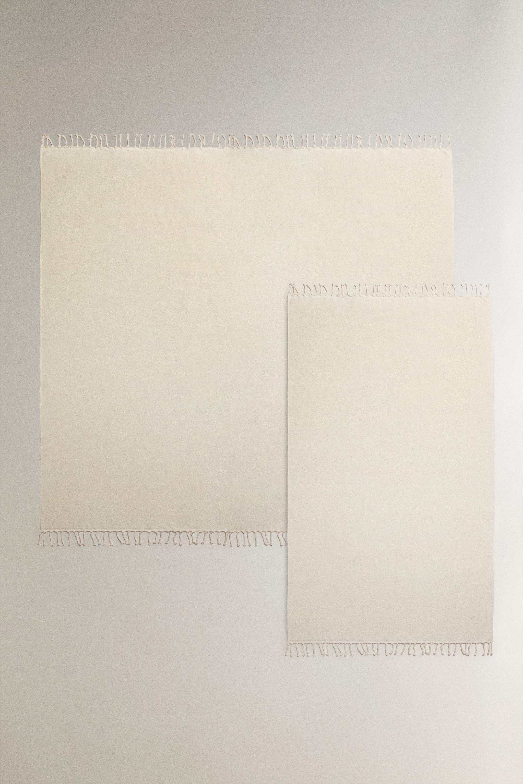COTTON BEACH TOWEL WITH FRINGE — Ivory (alternate view)