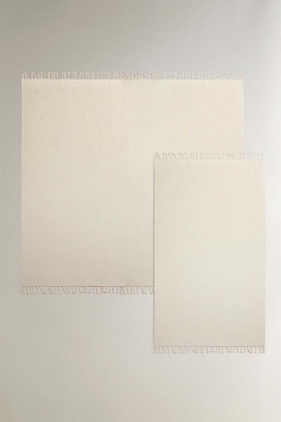 FRINGED COTTON BEACH TOWEL - Ivory by Zara - Image 0