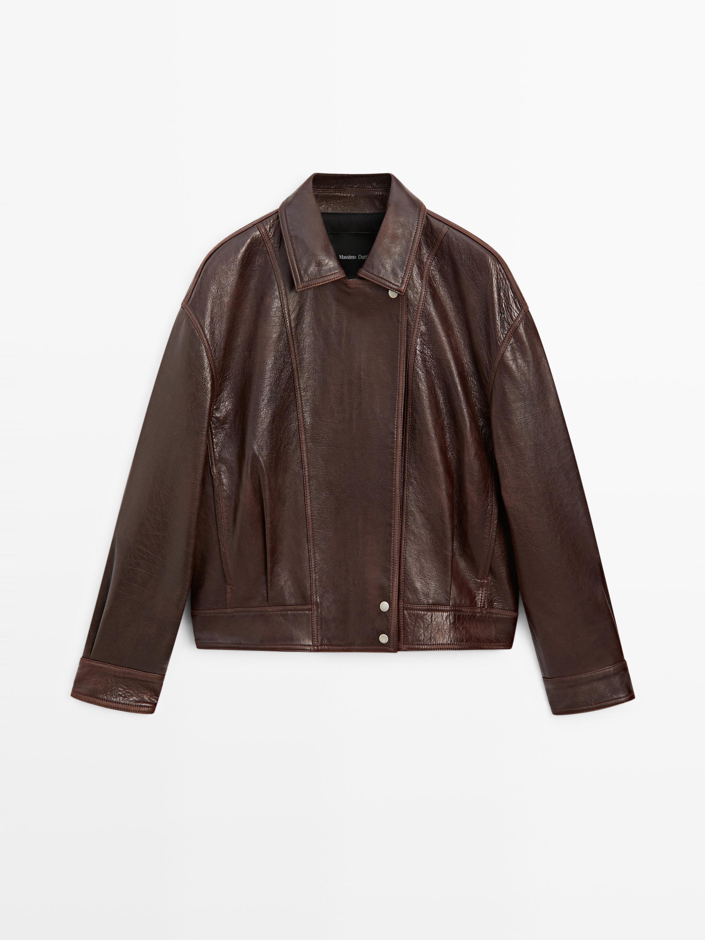 Pleated-detail Nappa leather jacket