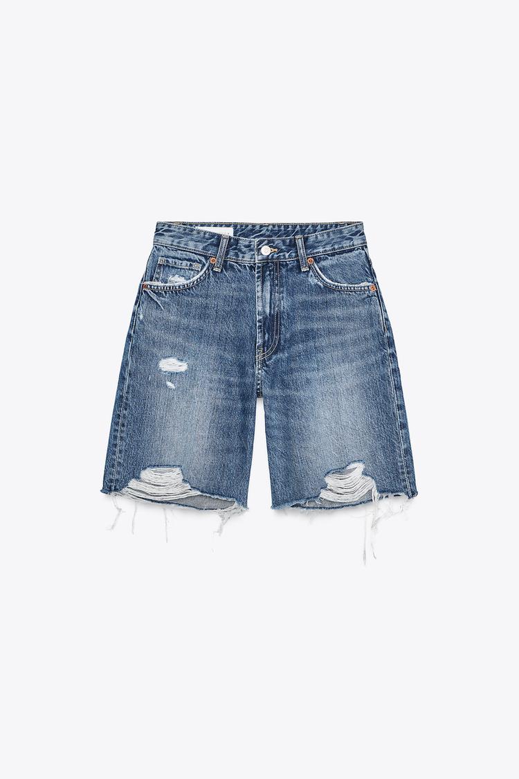 MID-RISE RIPPED TRF DENIM SHORTS