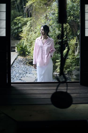 STRIPED POPLIN SHIRT WITH METALLIC THREAD - Pink / White by Zara