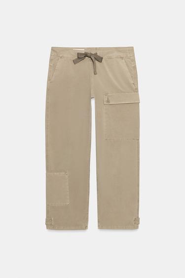 DRAWSTRING CARGO TROUSERS - Light khaki by Zara