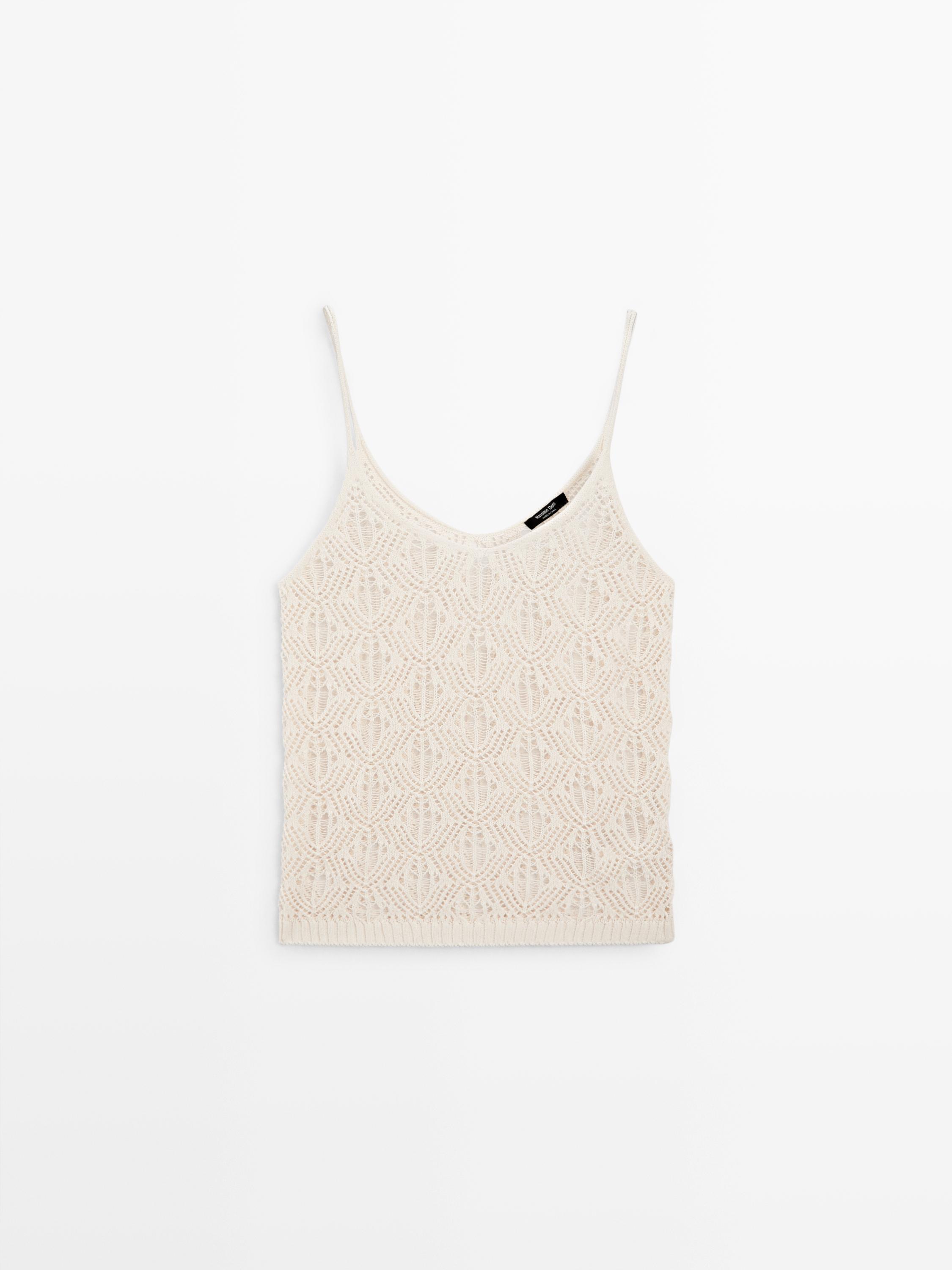 Strappy top with openwork detail — Ecru