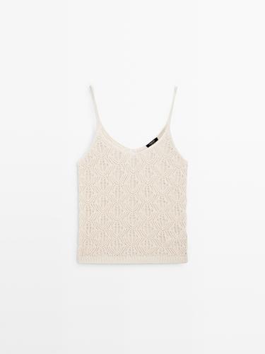 Zara Strappy top with openwork detail - Ecru