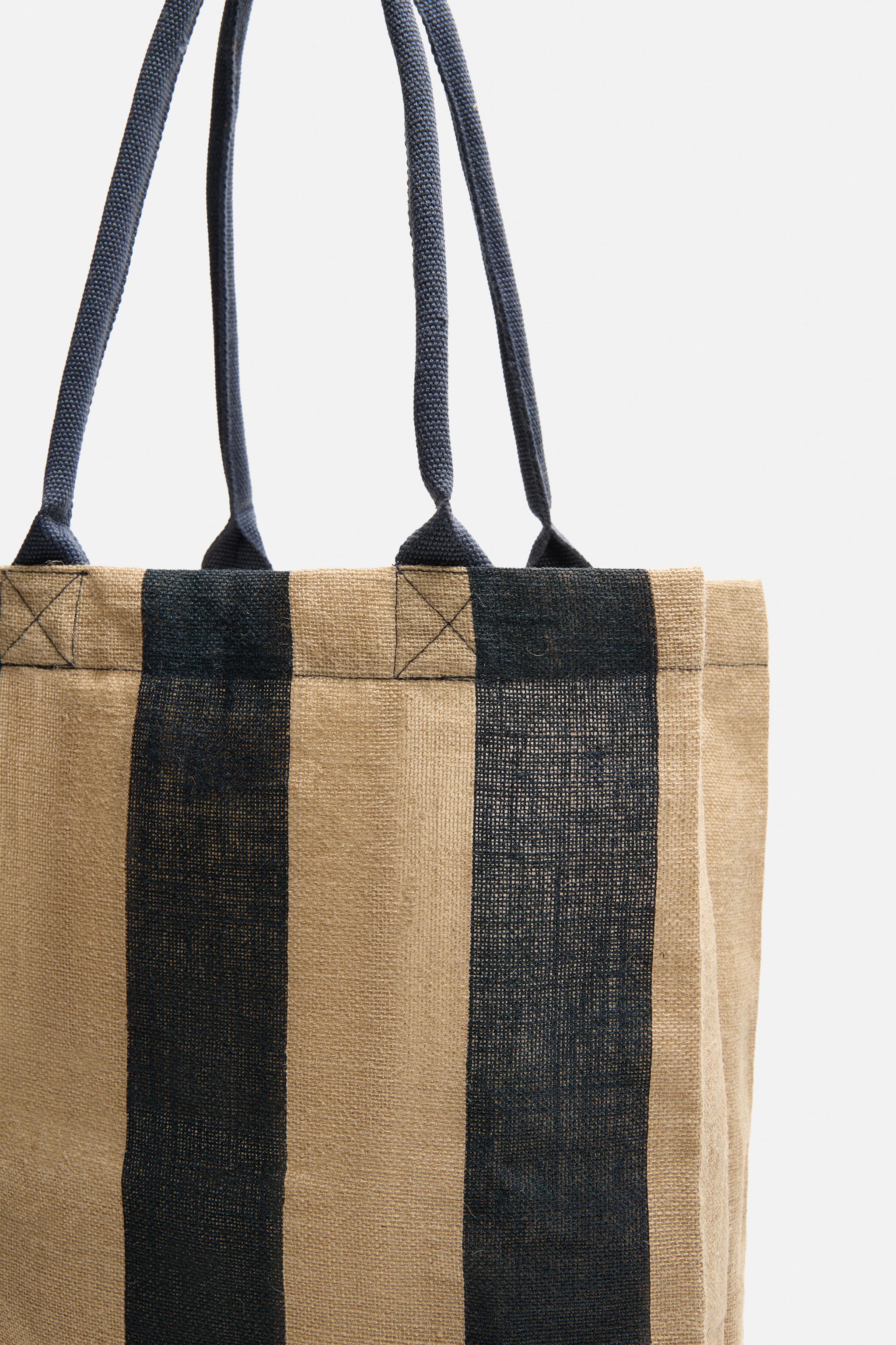 ☆ドイツ発*ZARA*新作*STRIPED ジュートバッグ☆ ジュートストライプバッグ - ゴールデンブラウン | ZARA Japan