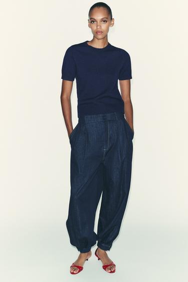 100% WOOL SHORT SLEEVE JUMPER - Blue / Navy by Zara