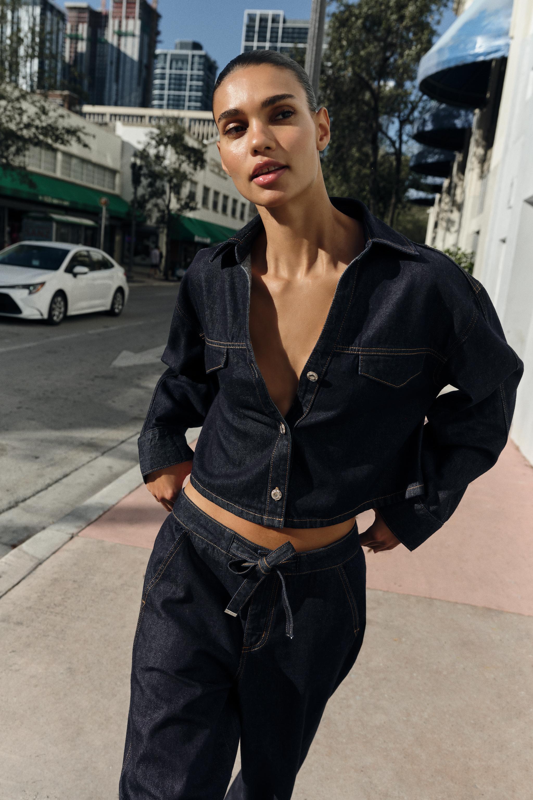 Z1975 CROPPED DENIM SHIRT WITH FLAPS - Blue | ZARA United States