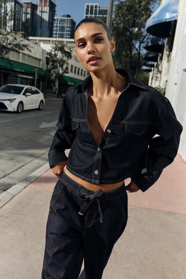 Zara Z1975 DENIM SHORT SHIRT WITH FLAPS - Blue