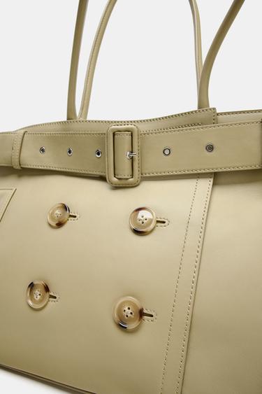 LEATHER CITY BAG WITH BELT DETAIL - Beige by Zara - Image 6