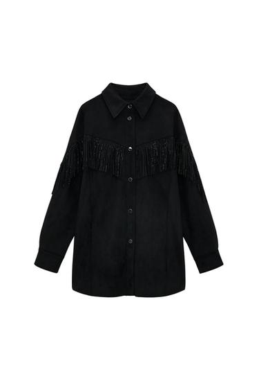 FAUX SUEDE OVERSHIRT WITH FRINGING