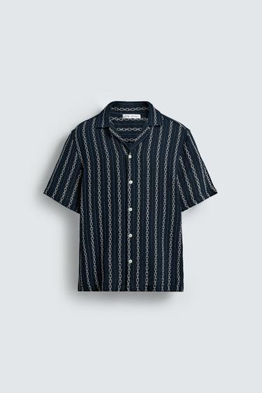 GEOMETRIC JACQUARD SHIRT - navy by Zara