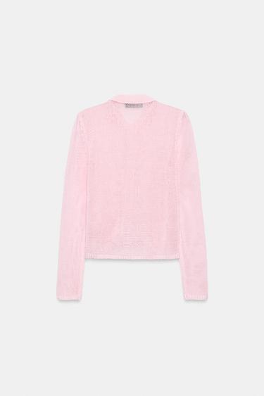 GILET EN MAILLE COL POLO - Rose de Zara - Image 7