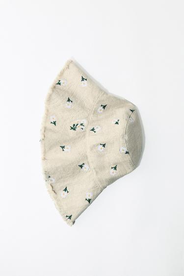 FLORAL EMBROIDERED BUCKET HAT - Ecru by Zara