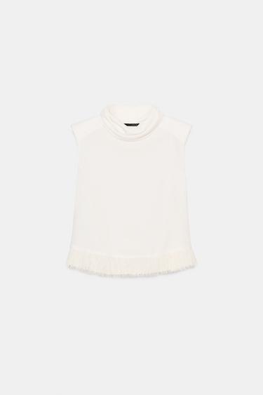 TOP WITH SHOULDER PADS AND FRINGING - Ecru by Zara - Image 5