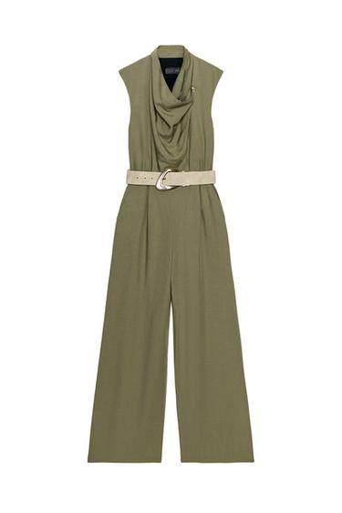 LONG JUMPSUIT WITH BELT - Light khaki by Zara