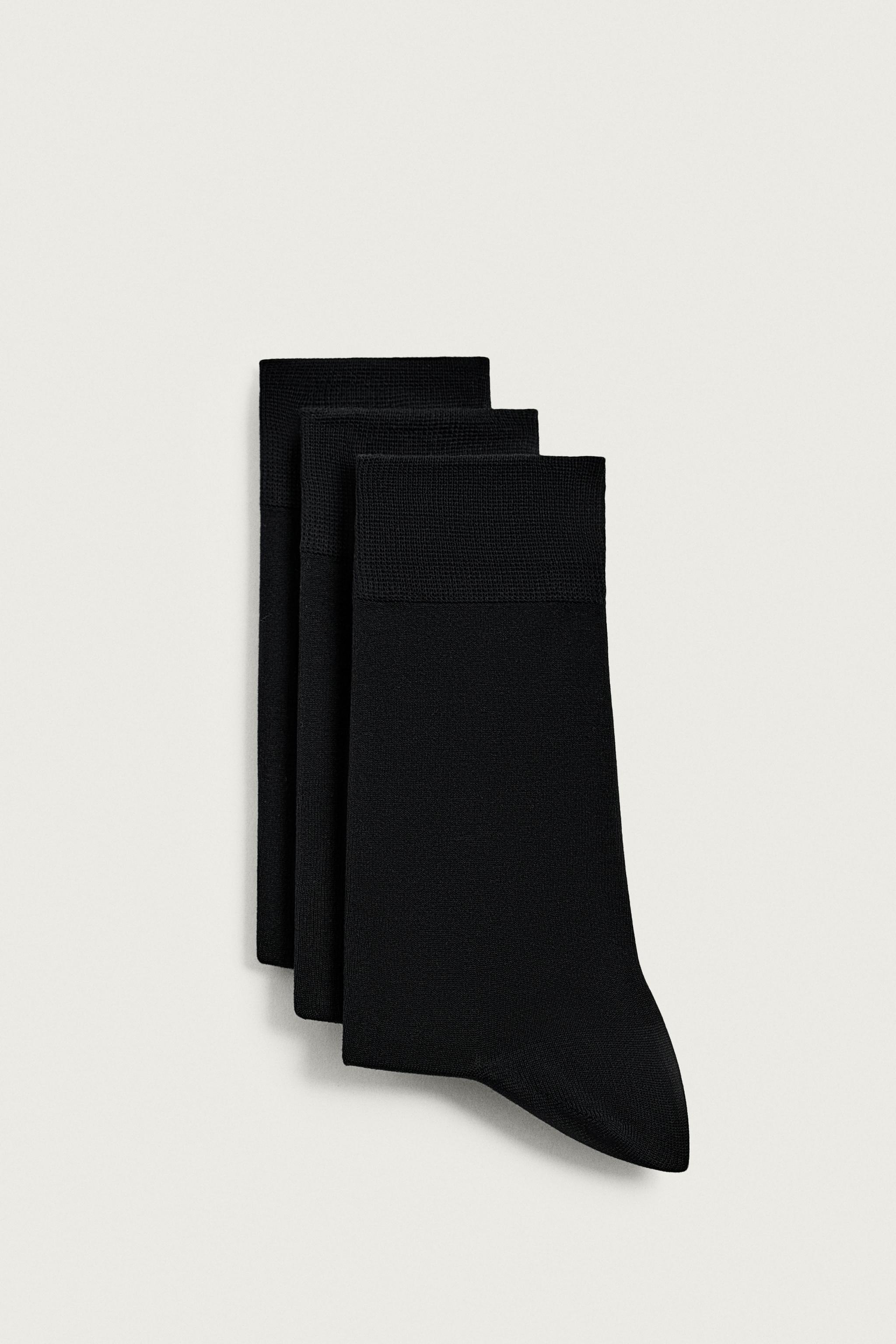 MERCERIZED COTTON BLEND SOCKS 3-PACK — Black