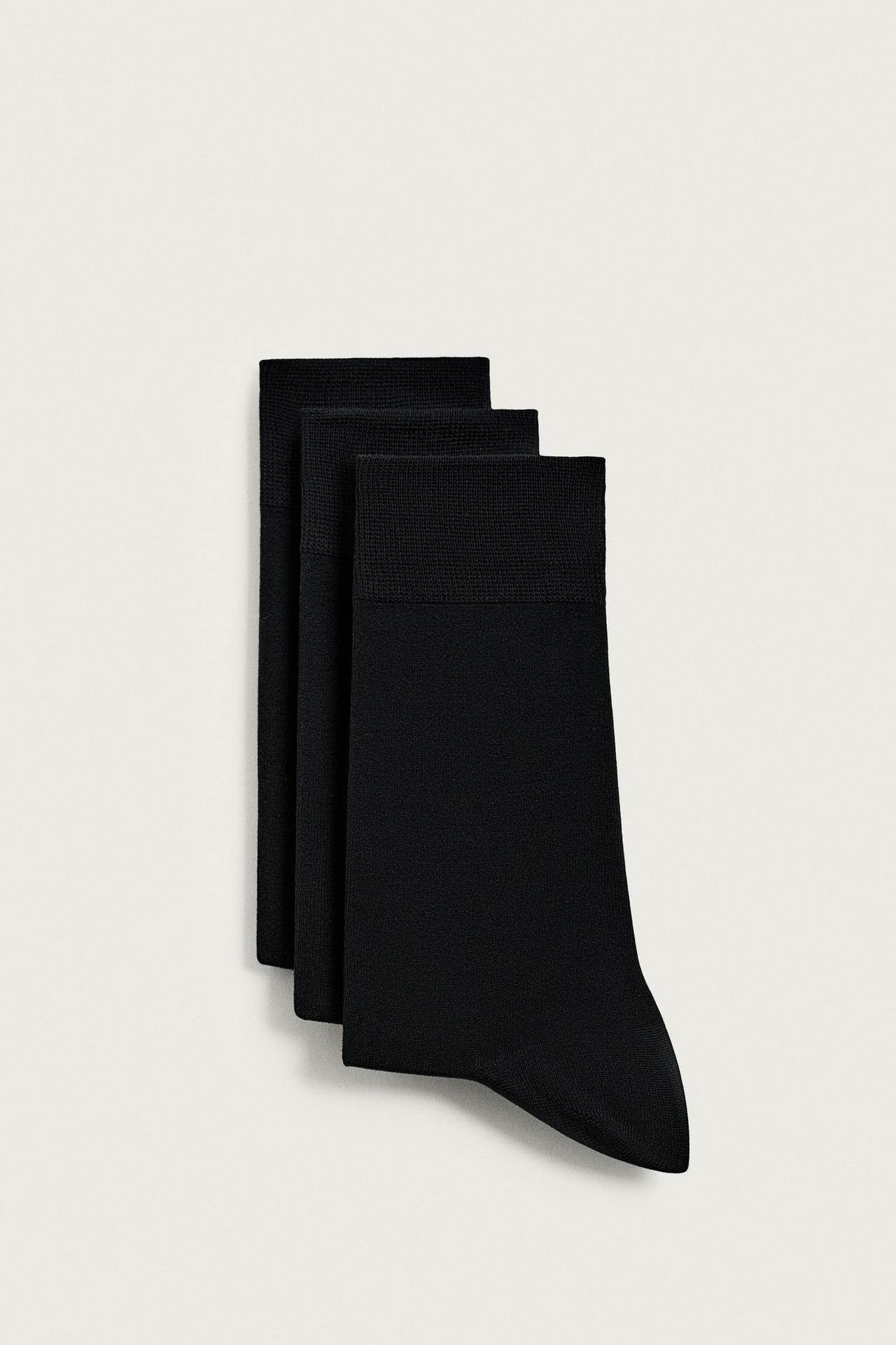 MERCERIZED COTTON BLEND SOCKS 3-PACK — Black