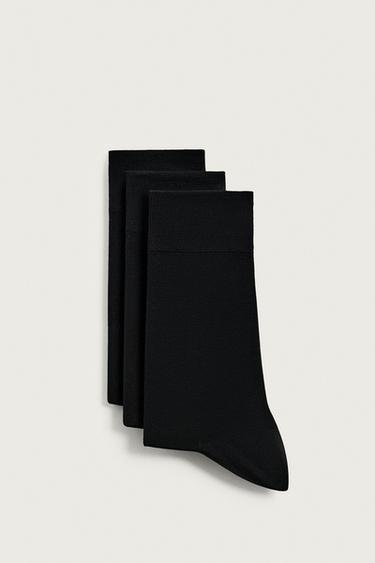 Zara THREE-PACK OF MERCERIZED COTTON BLEND SOCKS - Black
