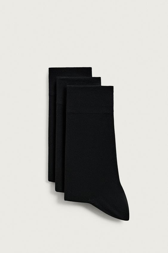 Zara MERCERIZED COTTON BLEND SOCKS 3-PACK - Black - Image 0
