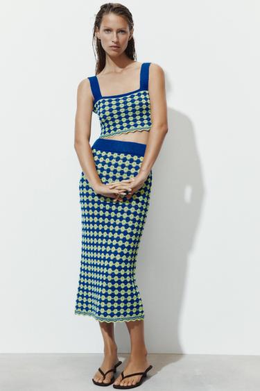 SAIA DE TRICÔ ESTRUTURADA - Azul / Verde da Zara