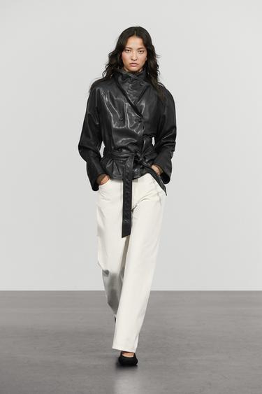 Trench court col montant en cuir - Noir de Zara - Image 0