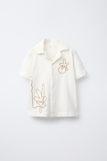Zara CORD EMBROIDERY SHIRT - Ecru - Image 0