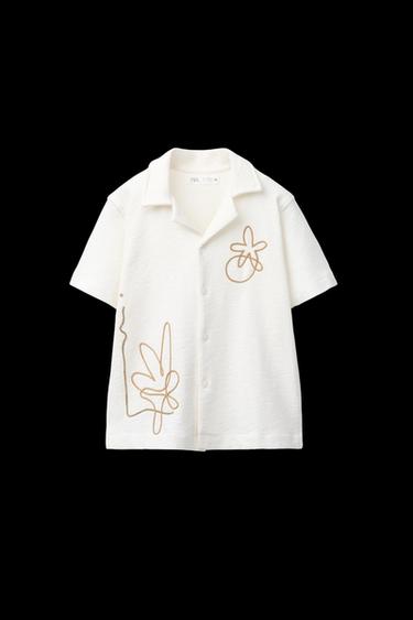 Zara CORD EMBROIDERY SHIRT - Ecru - Image 0